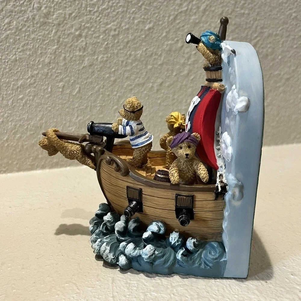 Teddy Bear Bookends & Bank‎ New in Box Hand Painted Pirate Ship Ocean Sea Cannon